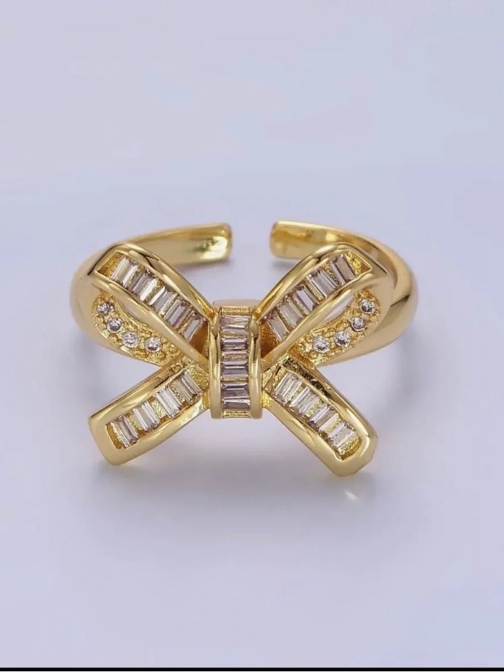 14K Gold Filled Baguette Micro Pave Bow Ring (3305)